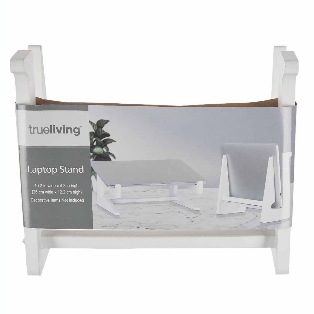 NEW True Living White Wooden Laptop Stand Storage Simplistic Minimalist Office